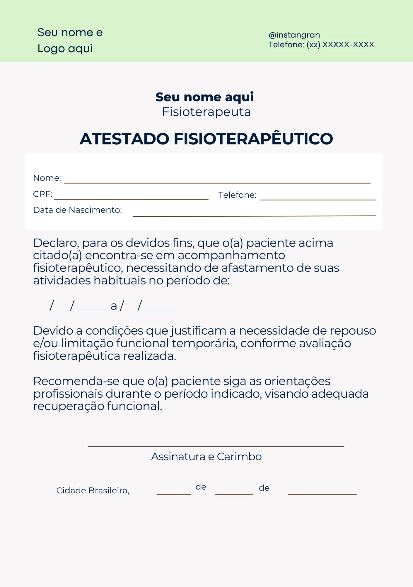 Atestado Fisioterapêutico